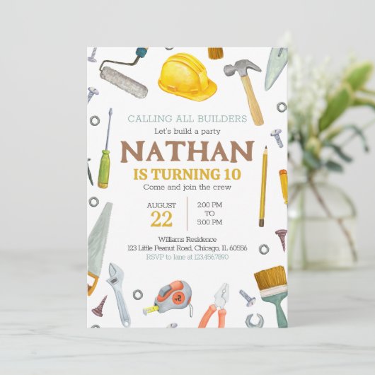 Invitation Outils de construction Anniversaire (Debout devant)