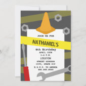 Invitation Outils de construction Orange Cone fête d'annivers (Devant)