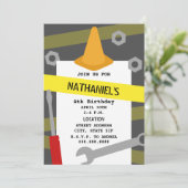 Invitation Outils de construction Orange Cone fête d'annivers (Debout devant)