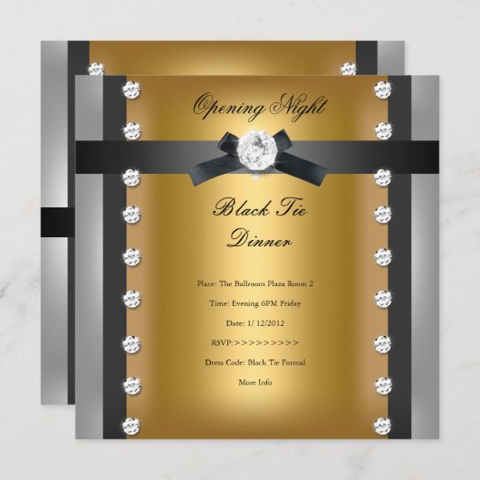 Invitation Ouverture des affaires Entreprise Forme Or noir (Devant / Derrière)