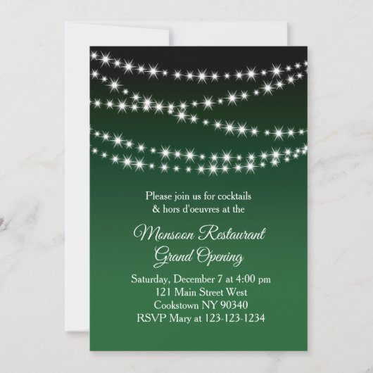 Invitation Ouverture du restaurant Grand Twinkle Lights vert  (Devant)