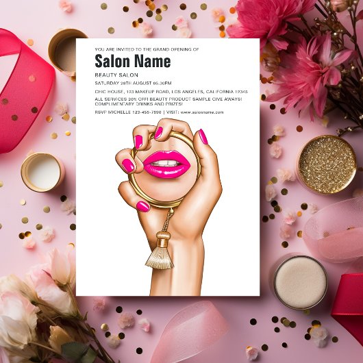 Invitation Ouverture du salon de beauté chic et glamour rose 