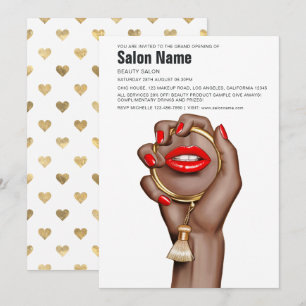 Invitation Ouverture du salon de beauté chic et glamour rouge