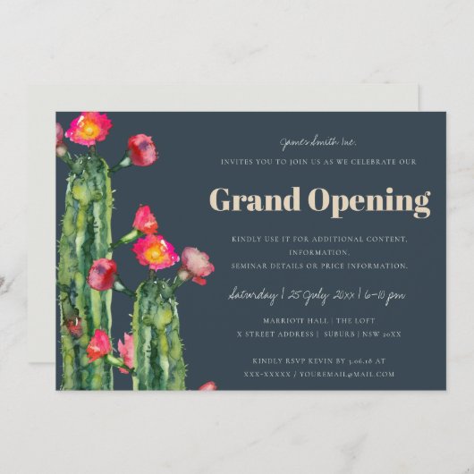 INVITATION OUVERTURE GRANDE NAVIRE ROSE FLEUR DÉSAERT CACTUS (Devant / Derrière)