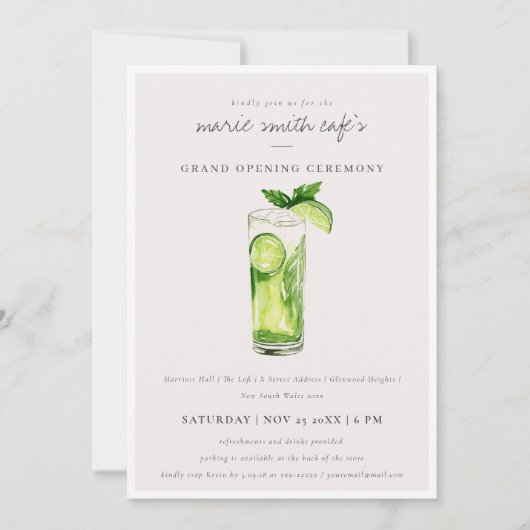 Invitation Ouverture grandiose Chic Boisson Citron Mignon Ver (Devant)