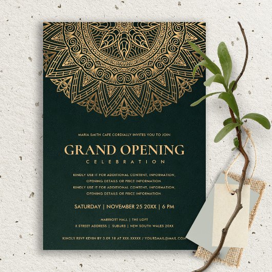 Invitation OUVERTURE GRANDIOSE MANDALA ORNÉ CLASSIQUE OR vert