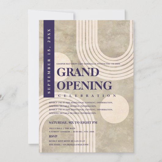 Invitation Ouverture grandiose moderne abstraite bleu marine (Devant)