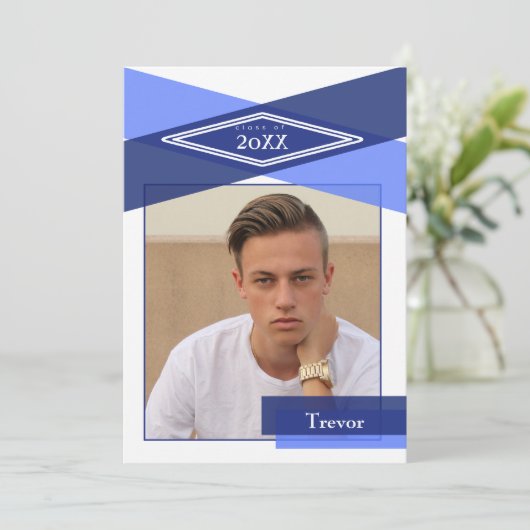 Invitation Ouverture moderne Blue Geometry Grad (Debout devant)