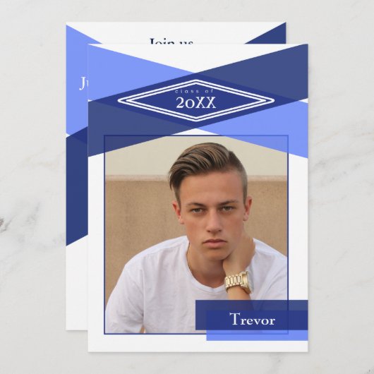 Invitation Ouverture moderne Blue Geometry Grad (Devant / Derrière)