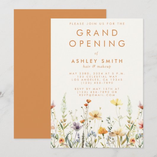 Invitation Ouverture officielle de Rustic Wildflower (Devant / Derrière)