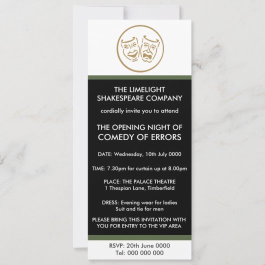 Invitation Ouverture ou fermeture des masques de théâtre noct (Devant)