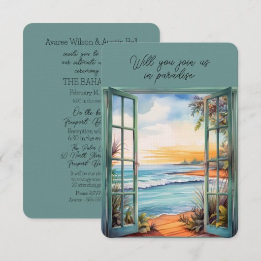 Invitation Ouvrir la fenêtre Plage Scène Paradise Tropical (Devant / Derrière)