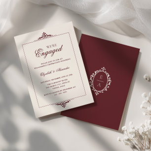 Invitation Oval Crest Old Money Bourgogne Nous sommes fiancés