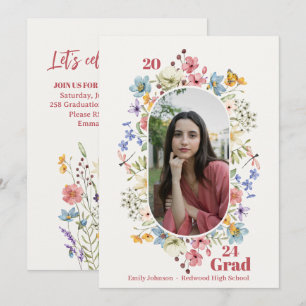 Invitation Oval Floral Frame Photo Graduation Party