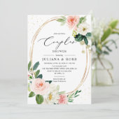 Invitation Oval Géométrique Blush rose Floral Couples Douche (Debout devant)