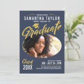 Invitation Oval Photo Graduation Gold Arches ID896 (Debout devant)