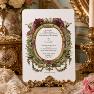 Invitation ovale baroque rococo à motifs floraux e