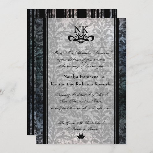 Invitation ovale de mariage de Goth de damassé (Devant / Derrière)