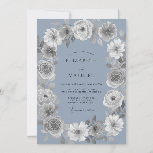 Invitation Ovale Floral Periwinkle Romance Mariage (Devant)