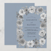 Invitation Ovale Floral Periwinkle Romance Mariage (Devant / Derrière)