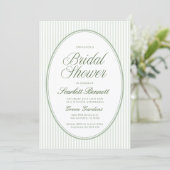 Invitation Ovale Mariage Bébé Shower Vert Sauge Rayé (Debout devant)