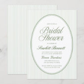 Invitation Ovale Mariage Bébé Shower Vert Sauge Rayé (Devant / Derrière)