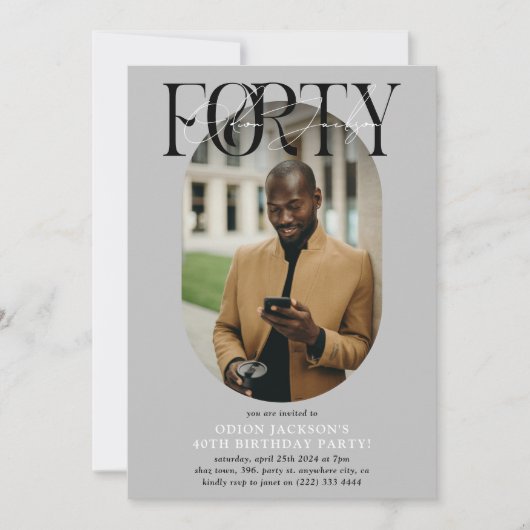 Invitation Ovale moderne photo et signature 40e anniversaire (Devant)