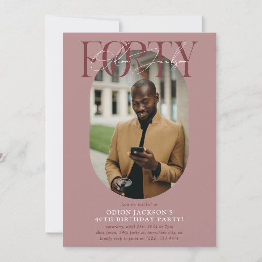 Invitation Ovale moderne photo et signature 40e anniversaire (Devant)