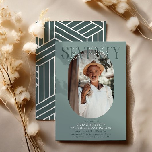 Invitation Ovale moderne photo et signature 70e anniversaire