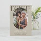Invitation Ovale moderne photo et signature double anniversai (Debout devant)