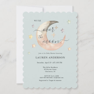 Invitation Over The Moon Boho Celestial Blue Baby shower