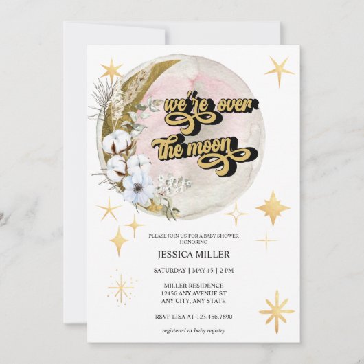 Invitation Over the Moon | Fête de Bébé Étoile (Devant)