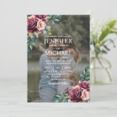 Invitation Overlay Portrait Photo QR Roses Mariage (Debout devant)