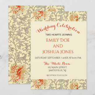 Invitation Owen Jones Motif Ancien : Corail Floral Gris