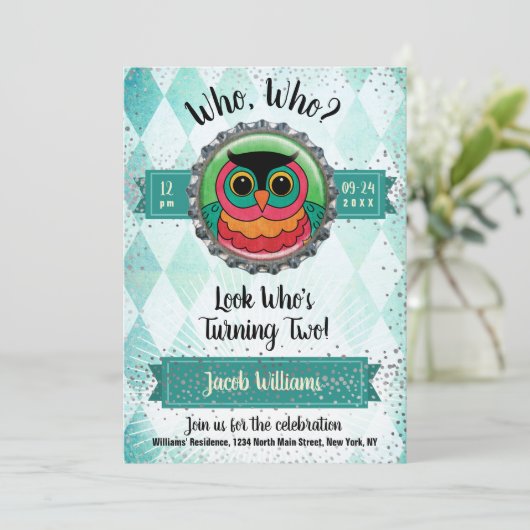 Invitation Owl 2e fête d'anniversaire (Debout devant)