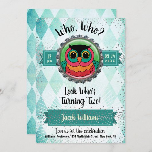 Invitation Owl 2e fête d'anniversaire (Devant / Derrière)