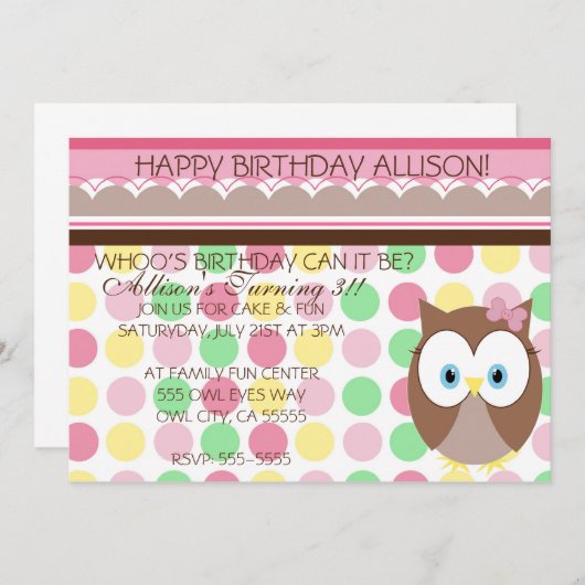 Invitation Owl Eyes (Devant / Derrière)