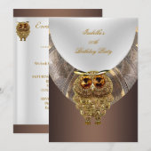 Invitation Owl Gold Café Élégante fête d'anniversaire (Devant / Derrière)
