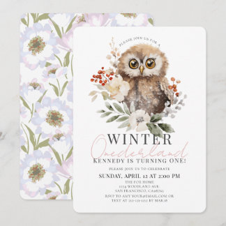 Invitation Owl Winter Onederland Girl 1er anniversaire