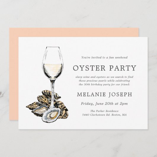 Invitation Oyster Pearl à thème Anniversaire | Thème Peach (Devant / Derrière)