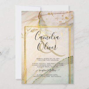 Invitation Oyster Pearl Gold MARIAGE Encre d'alcool Abstraite