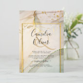 Invitation Oyster Pearl Gold MARIAGE Encre d'alcool Abstraite (Debout devant)