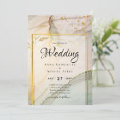 Invitation Oyster Pearl Gold MARIAGE Encre d'alcool Abstraite (Debout devant)