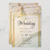 Invitation Oyster Pearl Gold MARIAGE Encre d'alcool Abstraite (Devant / Derrière)