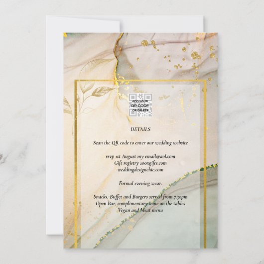 Invitation Oyster Pearl Gold MARIAGE Encre d'alcool Abstraite (Dos)