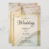 Invitation Oyster Pearl Gold MARIAGE Encre d'alcool Abstraite (Devant / Derrière)