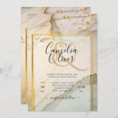 Invitation Oyster Pearl Gold MARIAGE Encre d'alcool Abstraite (Devant / Derrière)