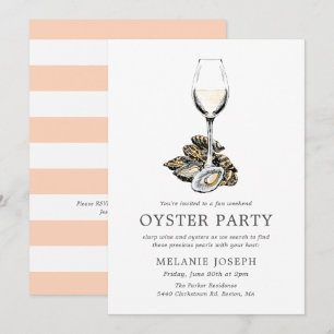 Invitation Oyster Pearl Party   Rayures pêche