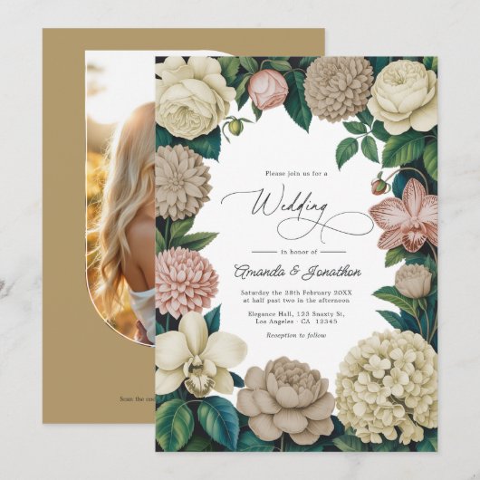 Invitation Oyster Pearl, Soft Taupe & Champagne Blush Wedding (Devant / Derrière)