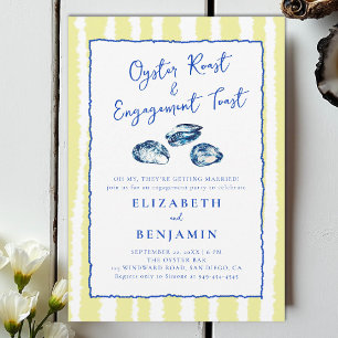 Invitation Oyster Roast Blue Yellow Stripes Partie d'engageme